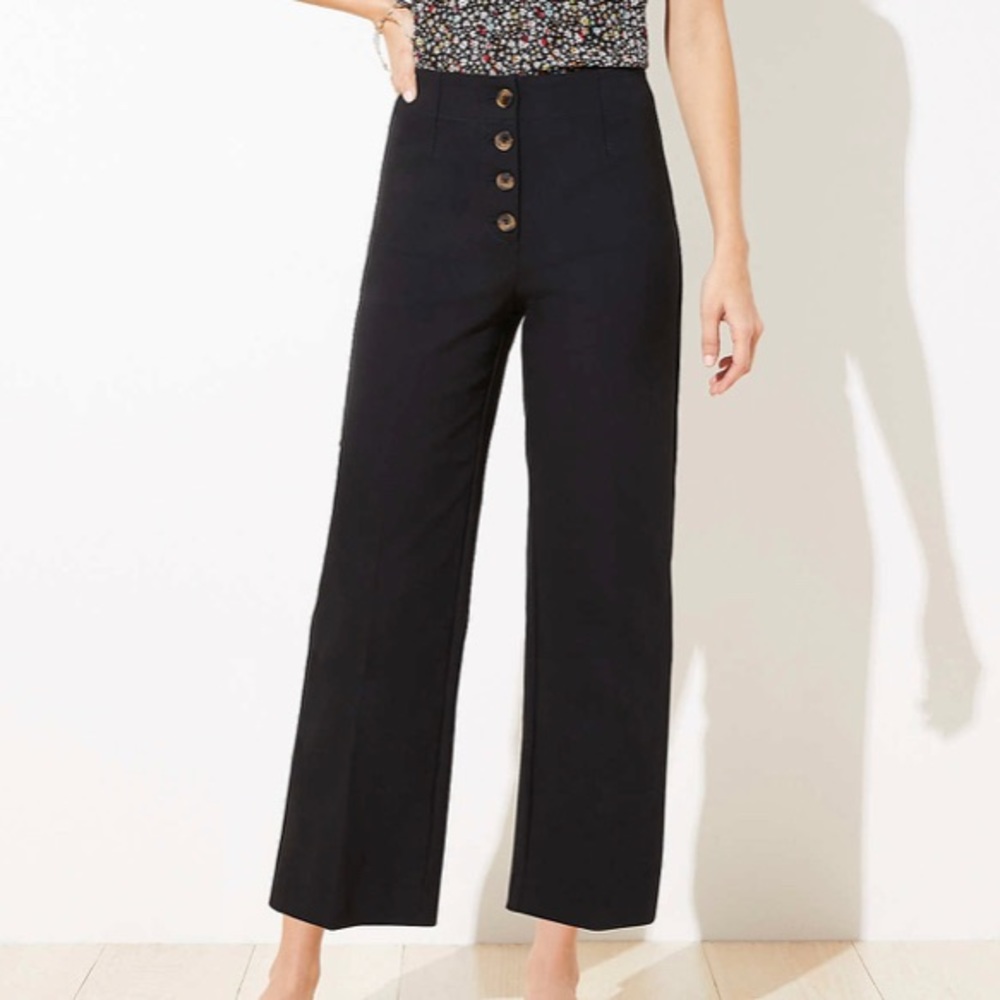Button Front High Waist Wide Ankle Pants - LOFT